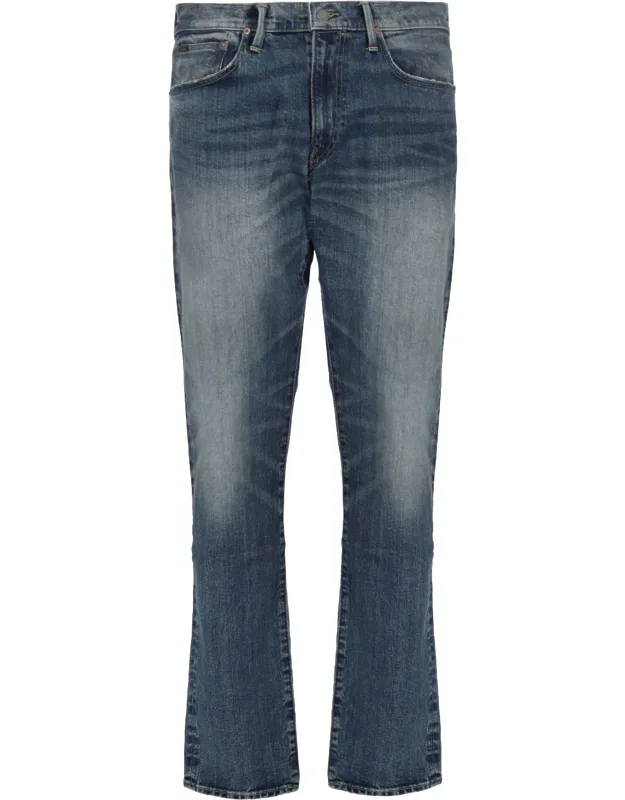 Straight Jeans With Usured Wash And Mid Waist