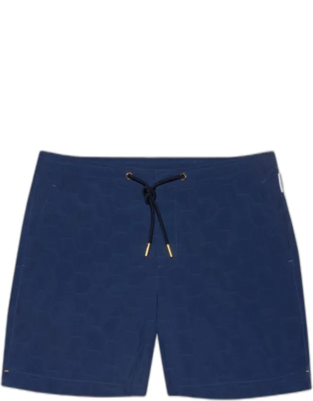 Geometric Print Mid-length Drawcord Swim Shorts