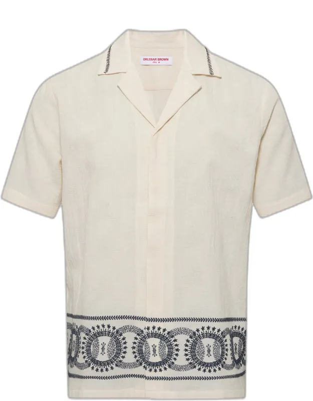 Relaxed Fit Short-sleeve Jacquard Linen Resort Shirt