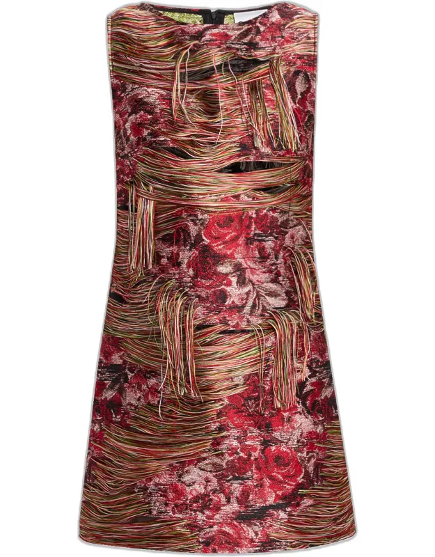 Fringed Tapestry Jacquard Sleeveless Mini Dress