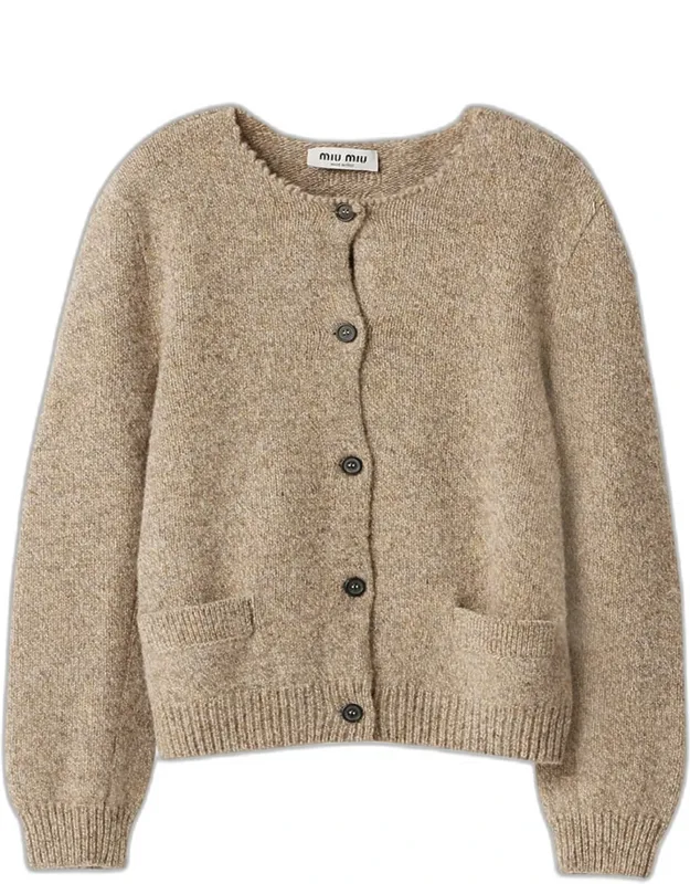 Wool Distressed Scoop-neck Cardigan