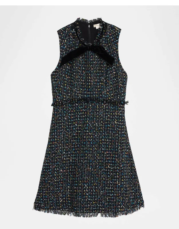 Alicia Bow-front Shimmer Tweed Mini Dress