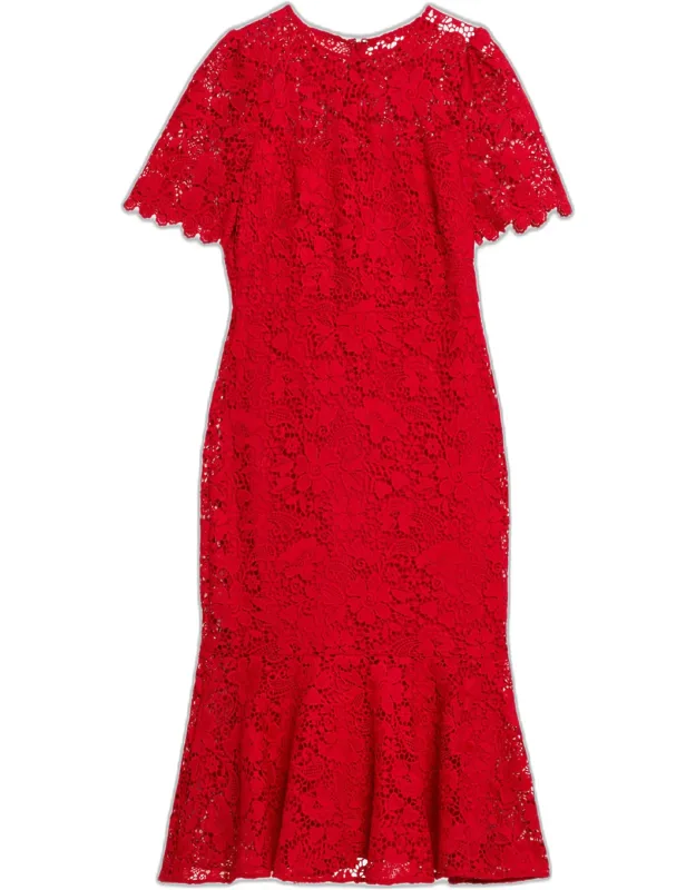 Floral Lace Flounce Midi Dress