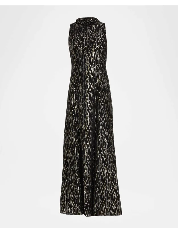 Flora Metallic Mock-neck Maxi Dress