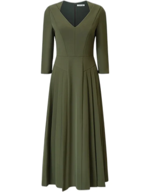 Pleated Stretch Crepe Midi Dress