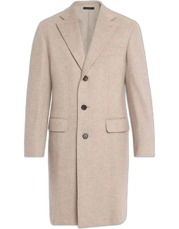 Solferino Cashmere Herringbone Overcoat