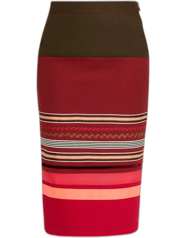 Embroidered Colorblock Midi Pencil Skirt