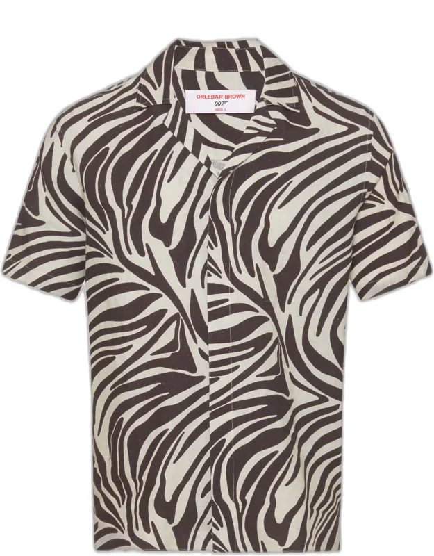 Relaxed Fit Capri Collar Zebra Print Linen Shirt