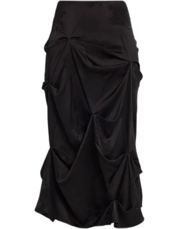 Fluid Satin Jacquard Draped Skirt