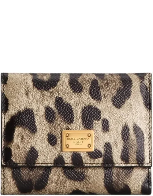Leopard-print Tri-fold Wallet In Dauphine Leather