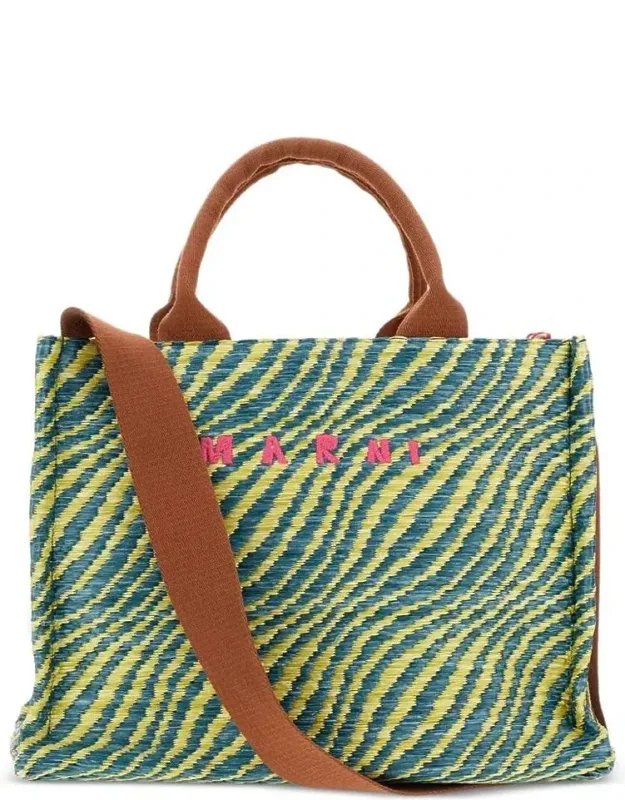Wavy Raffia-effect Small Tote Bag