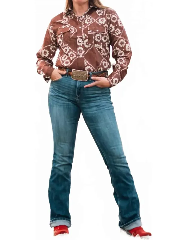 Kalei Vintage Floral Style Pearl Snap Shirt