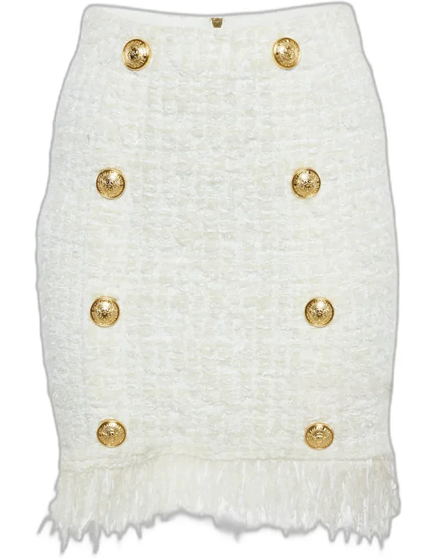 Tweed Button Detail Pencil Skirt