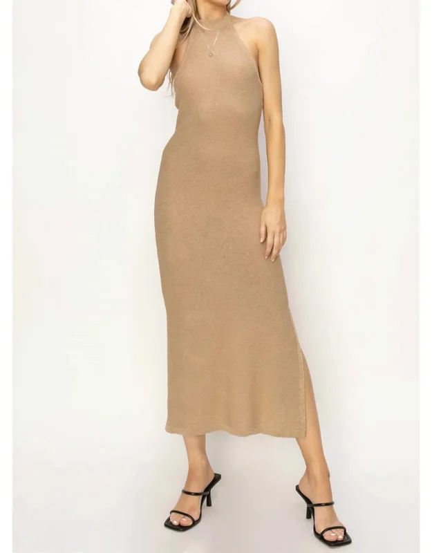 Romantic High Neck Backless Sleeveless Midi Dress