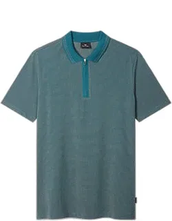 Cotton Jacquard Zip-neck Polo Shirt