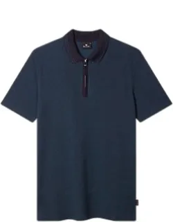 Cotton Jacquard Zip-neck Polo Shirt