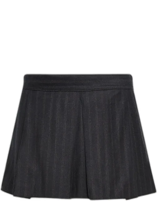 Pleated Pinstripe Wool Mini Skirt
