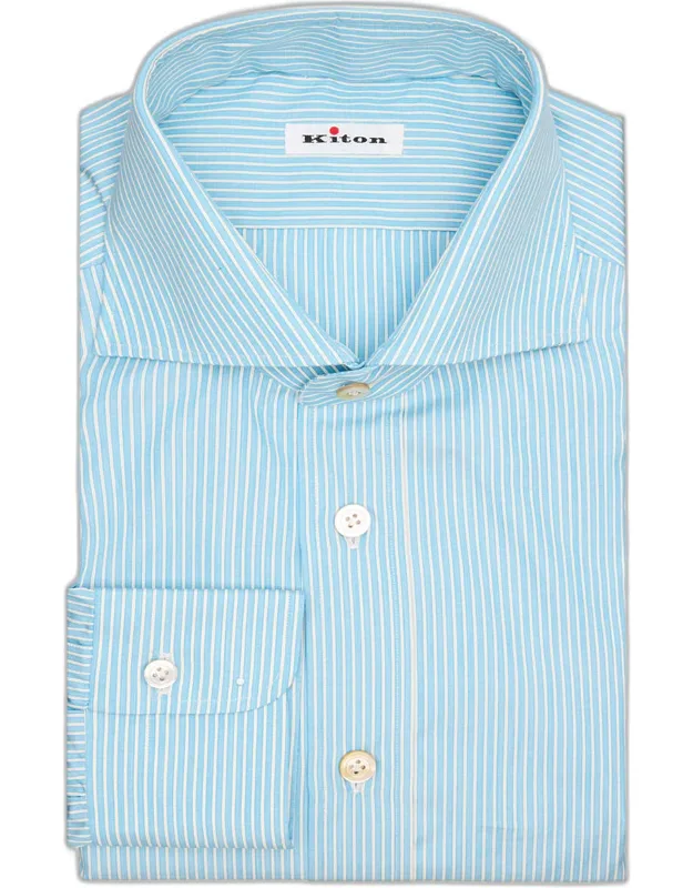 Pinstripe Cotton Spread Collar Dress Shirt