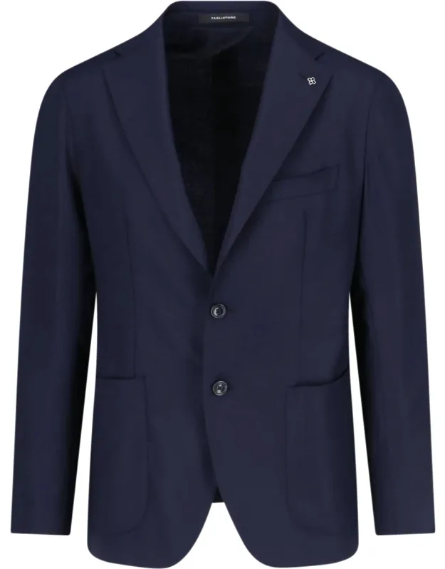 Tagliatore Single-breasted Blazer With Silver Metal Logo Charm And Button Cuffs
