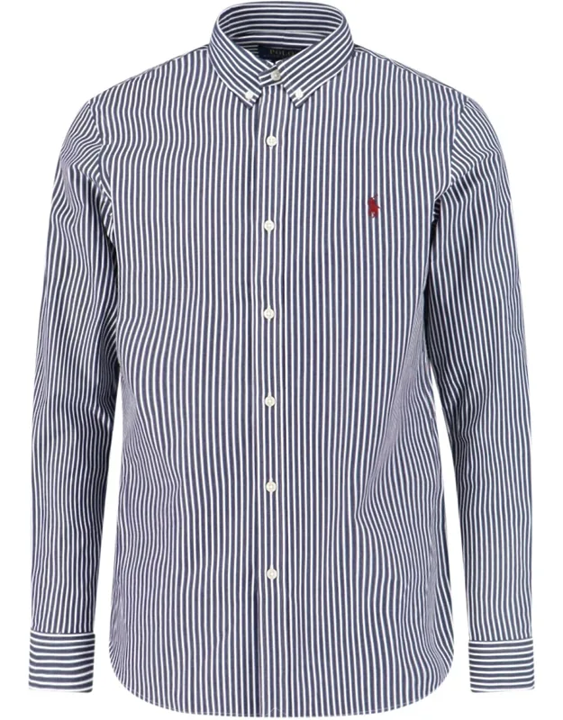 Logo Striped Shirt With Button-down Collar And Curved Hem