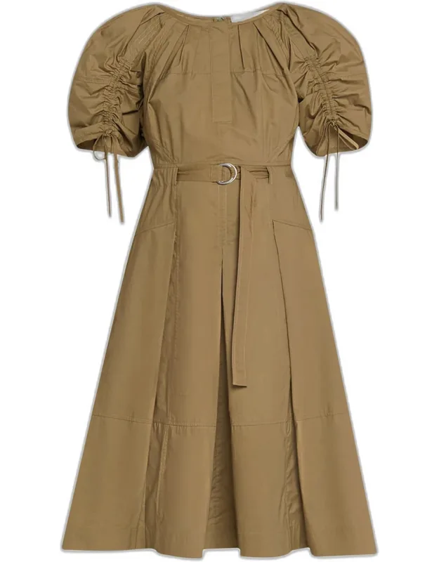 Ruched-sleeve Midi Dress