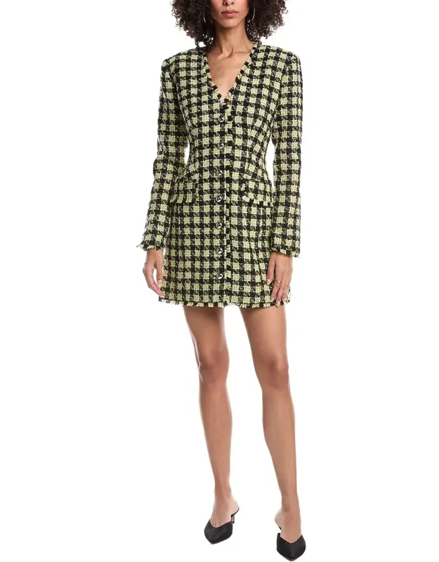 Mallory Strong Shoulder Button Front Wool-blend Dress