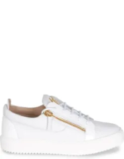 Sneakers With Patent Leather Inserts And Gold Metal Side Zip