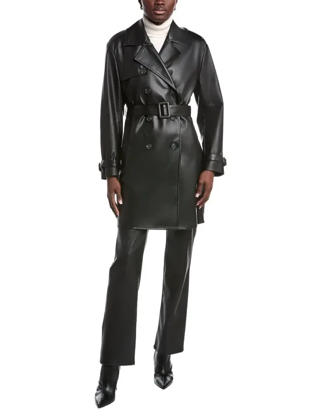 Faux Leather Trench Coat