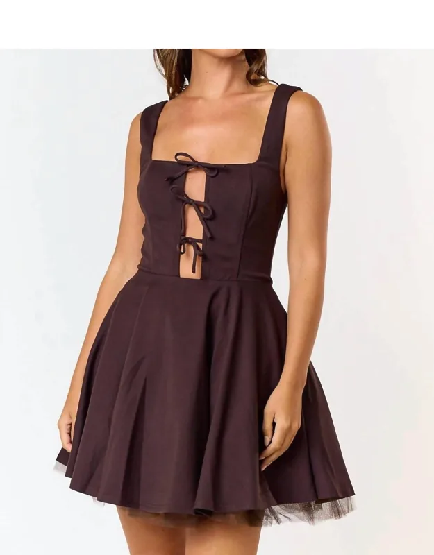 Tie Front Square Neck Flared Mini Dress