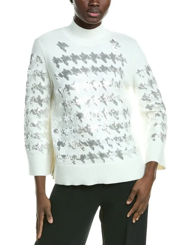 Sequin Houndstooth Mock Neck Sweater