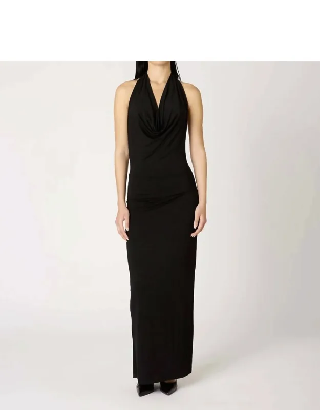 Cowl Neck Halter Maxi Dress