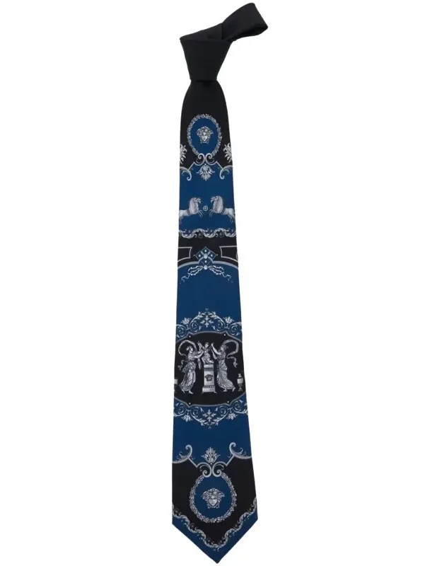 Tie With Rear Tie Closure And All-over Print In Silk