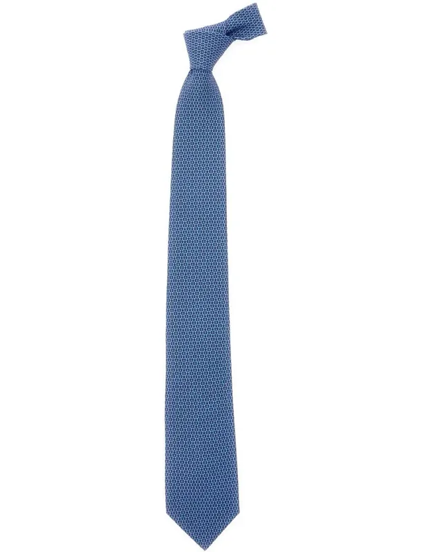 Tie With Rear Tie Closure And All-over Gancini Print In Silk