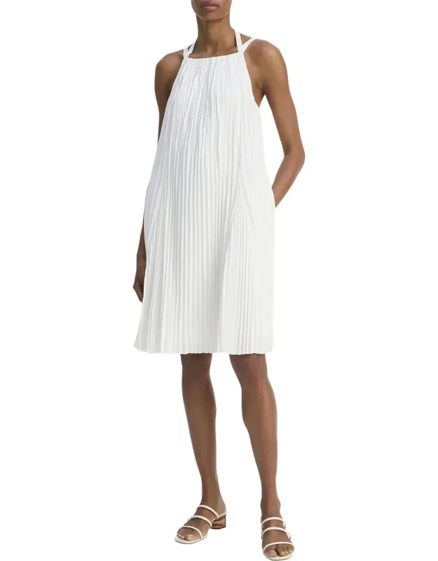 Pleated A-line Pintuck Dress