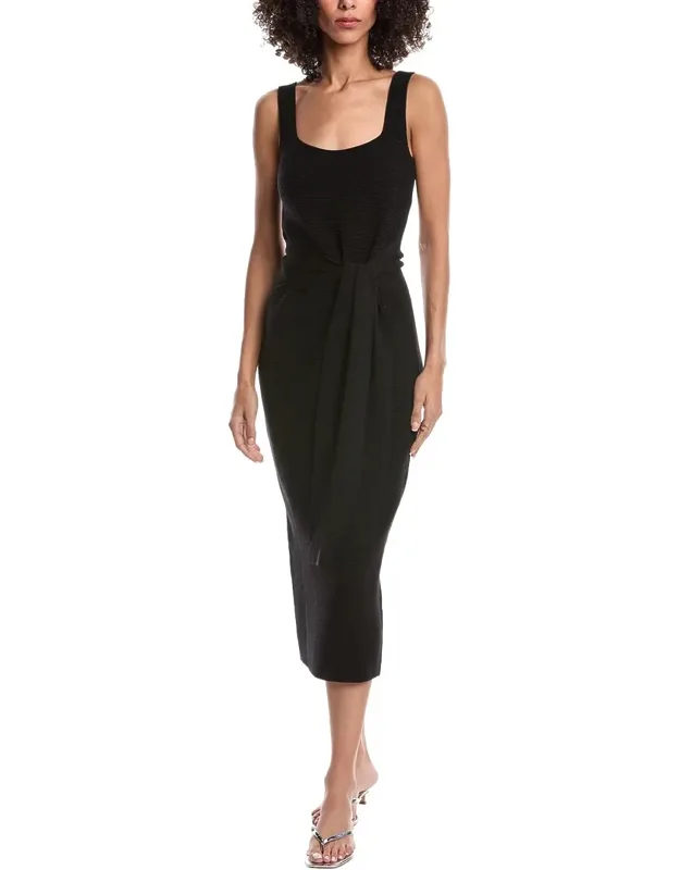 Elia Tie Front Sash Wool-blend Dress
