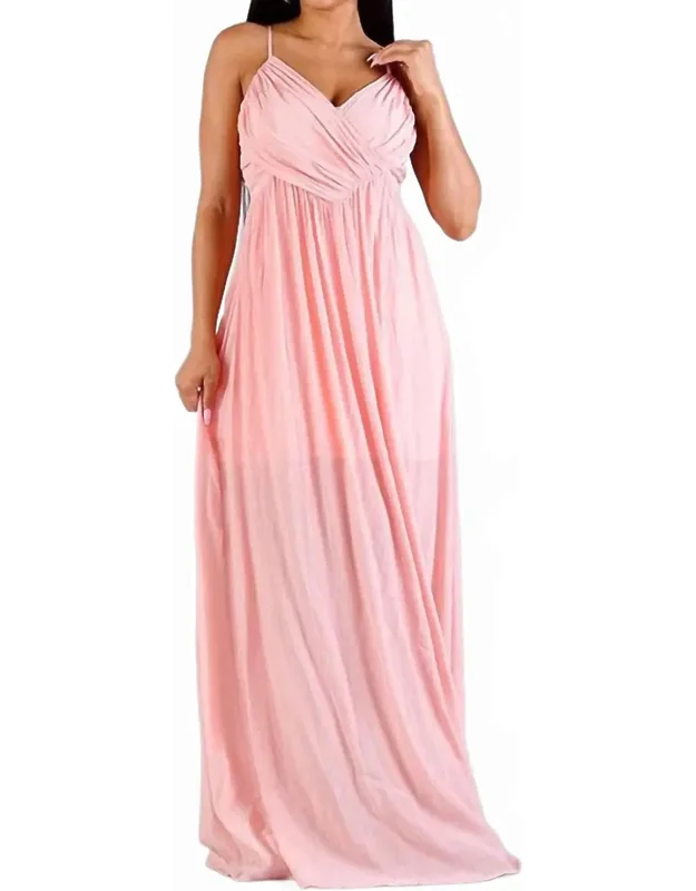 Strap Cross Front Shirred Maxi Dress