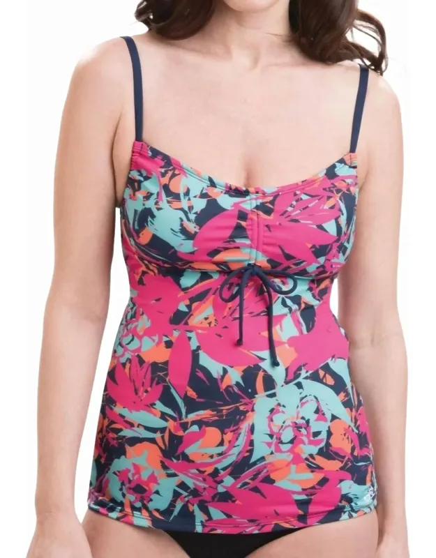 Printed Chlorine Resistant Tie Front Tankini Top