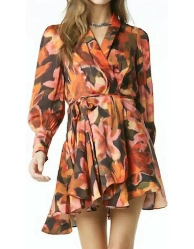 Glaenna Mini Dress In Ikat V2 With Collar Neckline And Tie Closure