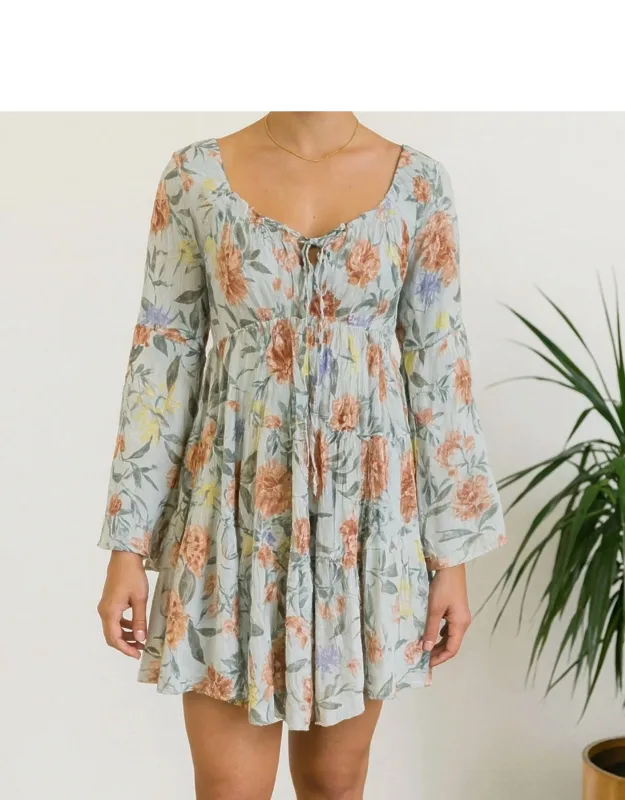Off-shoulder Flower Tiered Dress