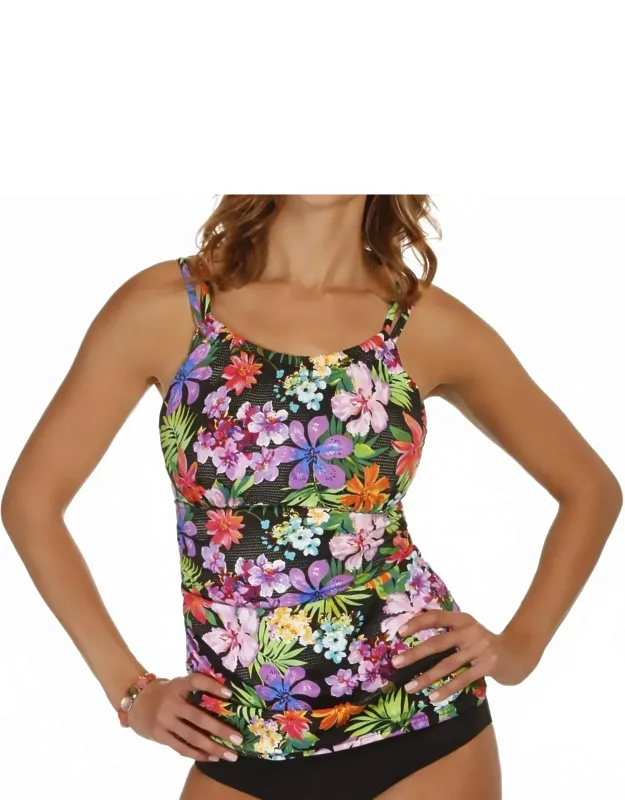 Sunkissed Tropical Shirred High Neck Tankini Top