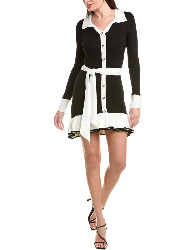& Mini Dress With Spread Collar And Self-tie Waist Sash