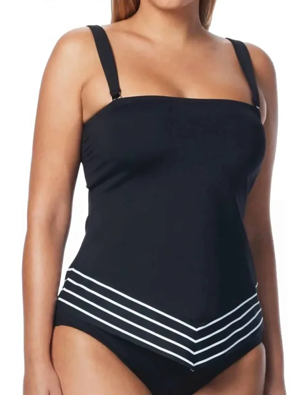 Serenity Stripe D-cup Bandeau Scarf Underwire Tankini Top