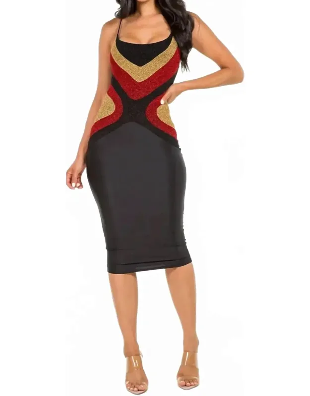 Elegant Glitter Spaghetti Straps Midi Dress