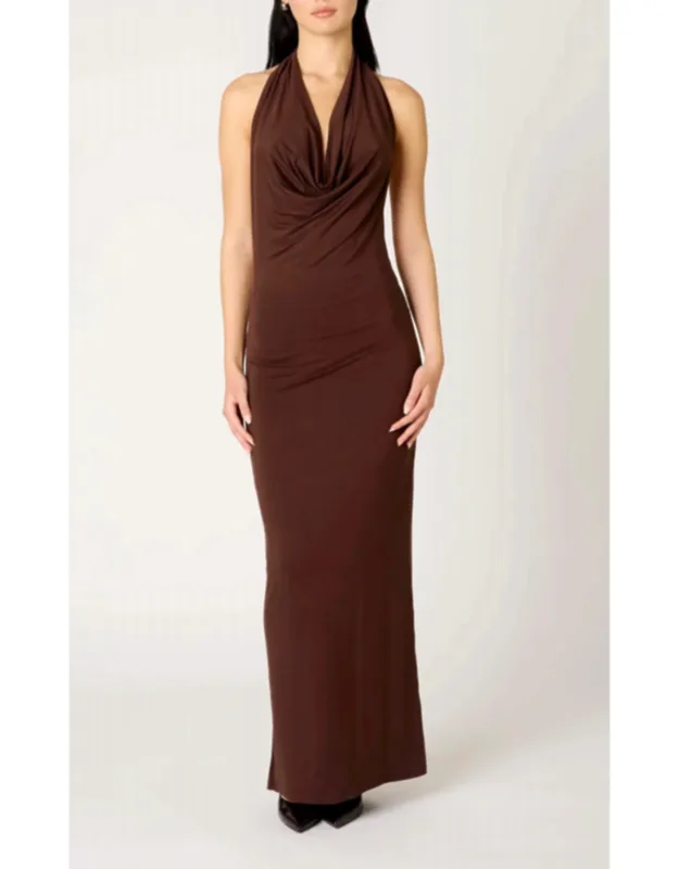 Halter Cowl Neck Bodycon Maxi Dress