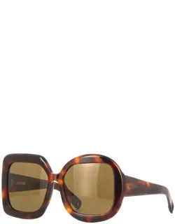 Sunglasses, Square Full Rim, Shiny Black Frame And Grey Lens