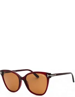 Sunglasses Cat Eye Full Rim, Transparent Light Brown Frame And Brown Mirror Lens Ft0844ani45g