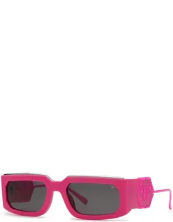 Sunglasses, Rectangle Full Rim, Polished Frame And Grey Lens