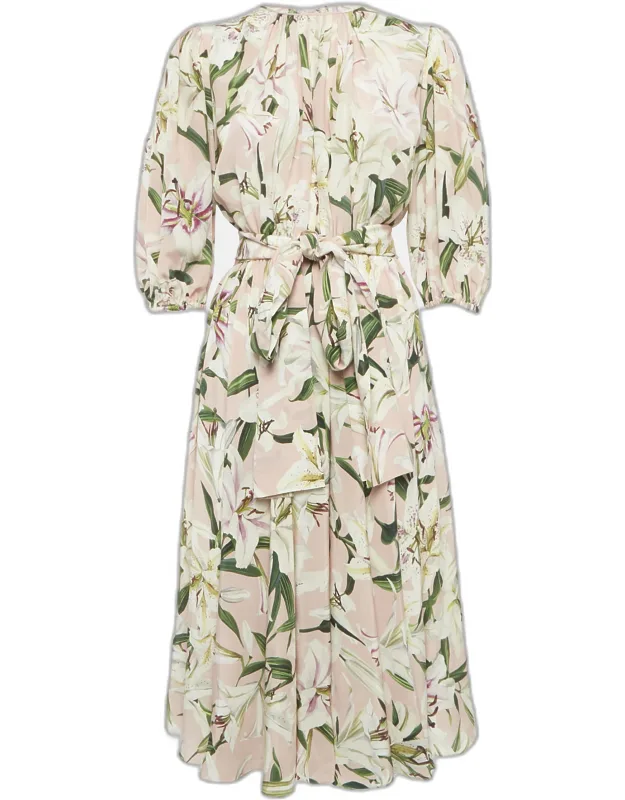 Floral Print Silk Midi Dress