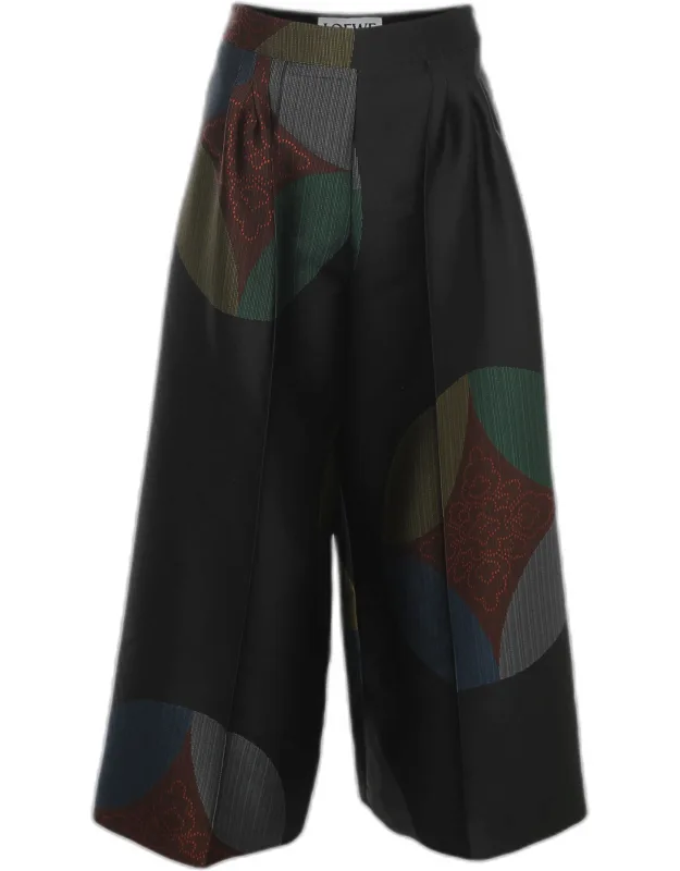 Multicolor Color Block Fabric Wide Leg Trousers