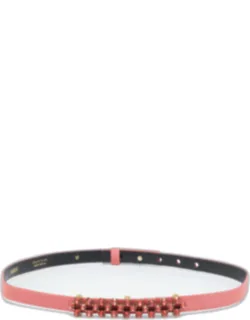 Coral Satin Crystal Embellished Slim Belt